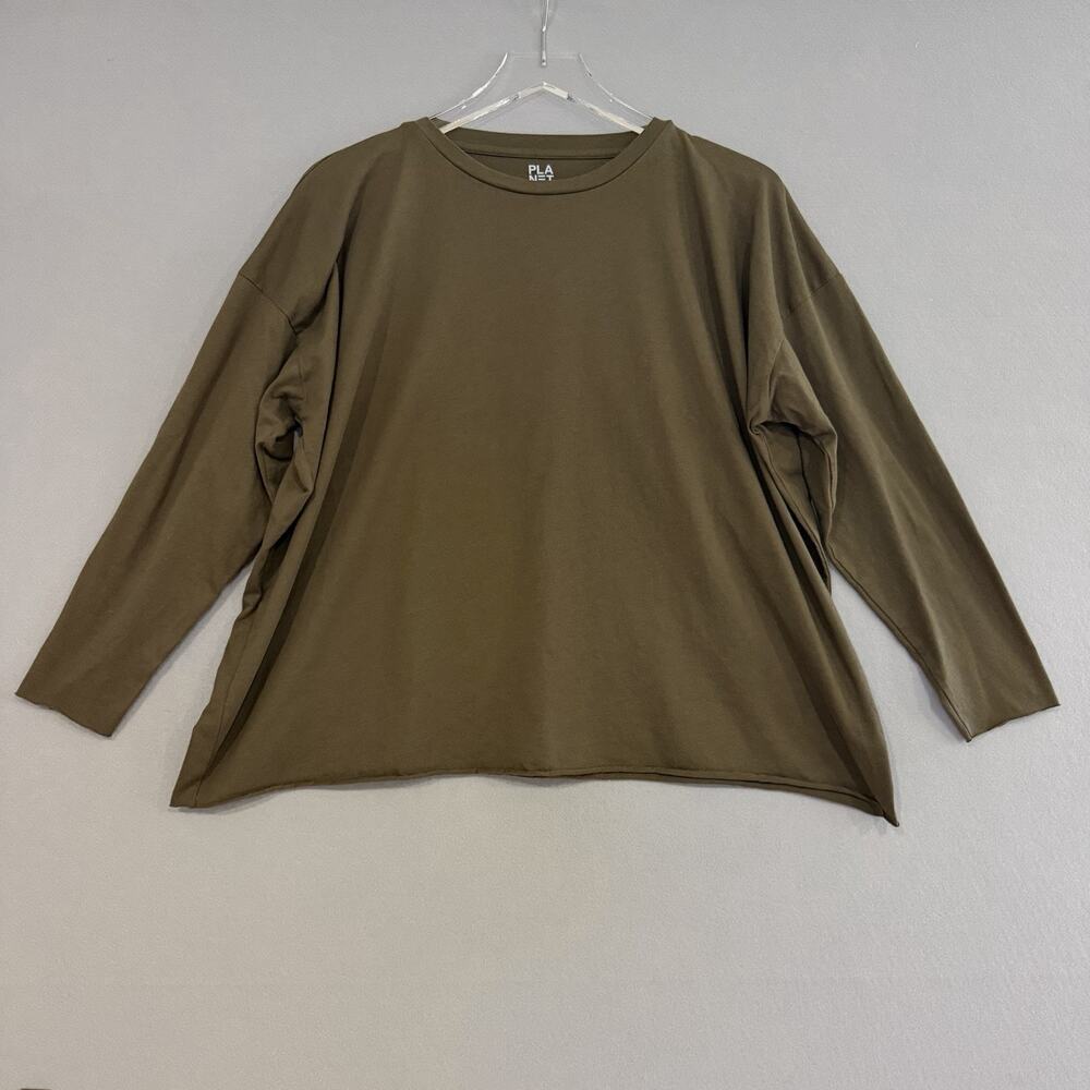Planet by Lauren G Top OS Olive Green Pima Cotton Long Sleeve Lagenlook